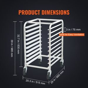 Carrello Portateglie Commerciale a 10 Livelli con Ruote Frenanti in Alluminio per Panetteria, Hotel e Stoccaggio di Teglie Semipienne - Product Image 2