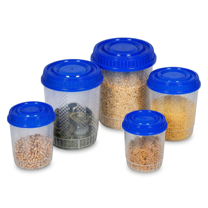 Recipientes Redondos de Plástico PP para Almacenamiento de Alimentos, Tapas Azules Herméticas, Apilables, Diseño Europeo, Frascos de Cocina para Productos Secos, Juego de 5 Piezas - Product Image 1