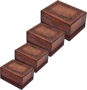 Set of 4 Border Engraved Wooden Urns RoseWood Cremation Urn Storage All Size OEM Custom Size - Product Image 5