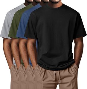T-shirt à manches courtes pour homme, coupe classique, couleur unie, col rond, 100% coton, respirant, jersey décontracté, design uni - Product Image 4