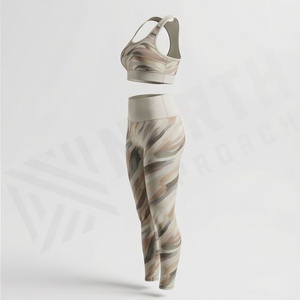 Ensemble de sport imprimé patchwork pour la gym et le fitness, séchage rapide, débardeur sans manches et leggings, toutes tailles, couleur personnalisable, doux, pour l'athlétisme - Product Image 3
