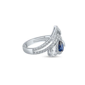 Bague diadème en saphir bleu taille poire diamant courbe forme double rangée bijoux fins - Product Image 6