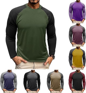 เสื้อยืดแขนยาวผู้ชาย คอกลม ทรงสลิมฟิต ลายบล็อกสี แบบแร็กแลน - Product Image 1