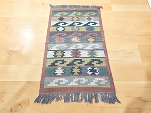 Alfombra Kilim Geométrica Hecha a Mano, Tejido Plano de Lana y Acrílico, Rectangular, para Pasillo - Product Image 1