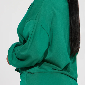 Conjunto de sudadera y pantalones cortos de punto de 2 piezas para mujer, color verde, cuello vuelto, corte holgado, informal, para primavera y verano - Product Image 6