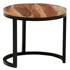 Exclusive <b>Round</b> <b>Nesting</b> <b>Coffee</b> <b>Table</b> Set of 2 Solid Mango Wood Top with Sturdy Iron Base Space-Saving Side <b>Tables</b> for Homes - Product Image 1