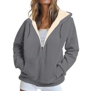 Sudadera con Capucha y Cremallera para Mujer, de Forro Polar, Color Liso, Manga Larga, Estilo Casual para Otoño, Largo Regular, Diseño Transpirable con Forro - Product Image 3