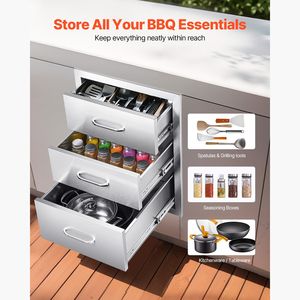 Mobiletto Modulare in Acciaio Inossidabile per Cucina Esterna - Triplo Accesso 46x60x60 cm (H) con Maniglie per Stoccaggio BBQ - Product Image 2