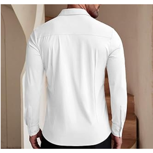เสื้อเชิ้ตผู้ชายทรงเข้ารูป ผ้าไม่ยับ แขนยาว สไตล์ลำลอง ติดกระดุม เหมาะสำหรับใส่ทำงานในออฟฟิศ - Product Image 4