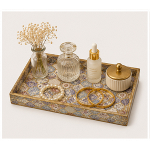 Ensemble de 3 plateaux en MDF de luxe faits à la main avec impression Meena de qualité supérieure et finition en résine, plateaux de service décoratifs en émail doré - Product Image 4