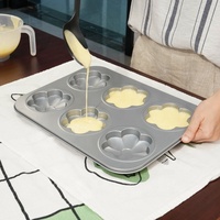 Moule à muffins en acier au carbone antiadhésif écologique en forme de fleur, 6 cavités, conforme aux normes FDA et LFGB, facile à nettoyer, outil de cuisson