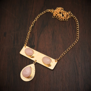 Natural Rose Quartz Gemstone <b>Necklace</b> 18K Gold Plated – Elegant Bar Pendant Jewelry - Unique <b>Statement</b> <b>Necklace</b> - Gift for her - Product Image 2