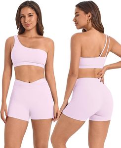 Conjuntos Deportivos para Mujer, Verano, 2 Piezas, Sujetador Deportivo sin Tirantes y Pantalones Cortos de Cintura Alta, Yoga, Atlético, 100% Algodón, Secado Rápido - Product Image 1