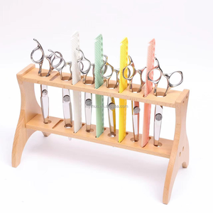IKZARSA CIK-126 Professional 2-Tier Durable <b>Solid</b> <b>Wood</b> Barber Tools Storage Rack with Scissors Holder for Salon Styling Supplies - Product Image 6