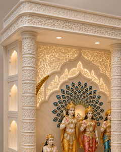 Modern Teak Wood Pooja Temple in White Finish Sri Ram Darbar Teak Wood <b>Mandir</b> Luxury Indian White Wooden <b>Mandir</b> for Home USA - Product Image 4
