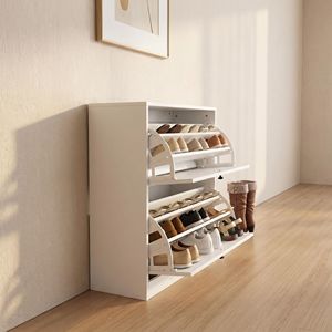 Meuble à chaussures blanc en bois, fin et étroit, avec 2 tiroirs basculants, 80 cm x 30 cm x 80 cm, organisateur de rangement anti-basculement pour chaussures - Product Image 5