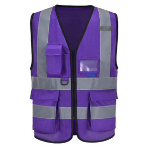 Purple Reflective Safety Vest Multi Pocket High Visibility Warning Waistcoat <b>Zip</b> <b>Up</b> Workwear for Construction Site - Product Image 1