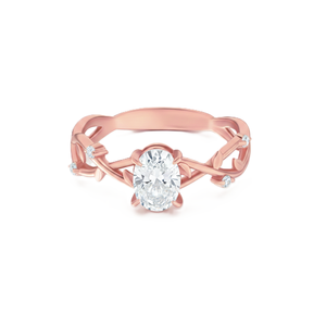 Bague de mariage minimaliste en or massif 14K 18K avec diamant de laboratoire ovale ou rond, bague de fiançailles motif vigne ou brindille - Product Image 2