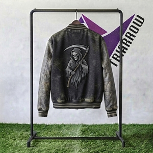 Chaqueta Varsity de Forro Polar con Mangas de Cuero, Estilo Vintage, Lavado Ácido, para Hombre, Precio Bajo, Chaqueta Bomber Pesada con Parches y Botones a Presión - Product Image 2