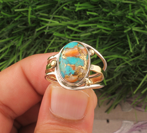 Luxury Natural Spiny Oyster Copper <b>Turquoise</b> <b>Ring</b> Elegant 925 Sterling Silver For Woman Statement Jewelry - Product Image 4