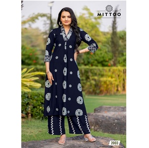 Conjunto de Kurti y Plazzo de Rayón de Diseño de Lujo Personalizado, Elegante para Fiestas, con Bordado, Kurta con Pantalón para Venta al Por Mayor - Product Image 1