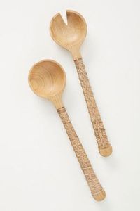 Premium Design Rattan Salad Server Wooden Salad Server With Rattan Handle Salad Tools Salad Server At Factory Wholesale Price - Product Image 4