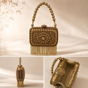 Nuevo Bolso de Mano Mini Chapado en Oro con Diseño Kundan Hecho a Mano, con Correa de Cadena, Bolso Étnico para Bodas y Fiestas, Uttar Pradesh, para Mujer - Product Image 4