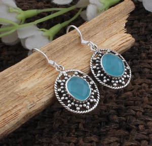 Natural Aqua Chalcedony Drop <b>Earrings</b> 925 Sterling <b>Silver</b> Women Luxury <b>Wedding</b> Minimalist Dainty Jewelry Wholesale Manufacturer - Product Image 2
