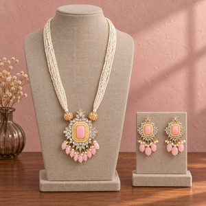 Premium Pink Pendant <b>Pearl</b> Strand Necklace <b>Set</b> Bulk Wholesaler Wholesale Supply Manufacturing Factory - Product Image 2