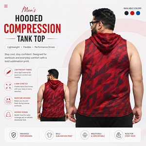 <b>Men</b> Hooded Plus Size Tank Top Custom Printed Sleeveless Hoodie Yoga Wear Compression <b>Singlet</b> Hood Breathable Jogging Stringer - Product Image 4