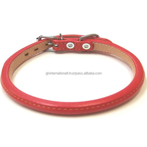 Made of Natural Cowhide Leather Round <b>Rolled</b> Leather Dog Collar for All Size Pets Adjustable Nickel Roller <b>Pin</b> Buckle D Ring - Product Image 5