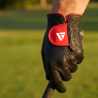 Guante de Golf de Cuero Cabretta Negro con Parche de Logotipo Rojo, Diseño Antideslizante, Duradero y Transpirable para Hombre, Diseño Personalizado