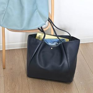 Bolso Tote Azul Marino para Mujer, Color Sólido, Microfibra, Cuero Sintético, Parte Superior Abierta, Estilo Minimalista, Uso Diario, Todas las Temporadas - Product Image 3