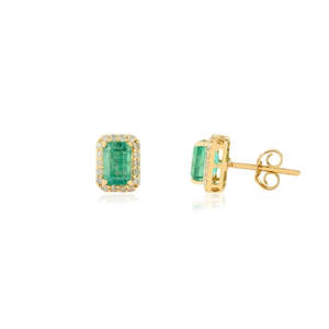 18K Gold Moissanite Emerald Halo Diamond Stud <b>Earrings</b> Set for Wedding Gift - Product Image 4