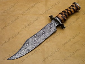 Couteau de chasse à dépecer en acier Damas OEM DIY, manche en acier inoxydable, lame pleine longueur, pointe tombante, bord dentelé, haute durabilité - Product Image 4