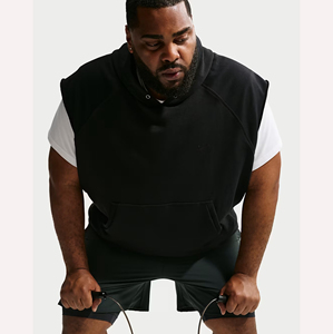 Sweat-shirt à capuche sans manches pour homme, noir uni, en polaire, coupe décontractée, avec poche, pour l'automne - Product Image 4