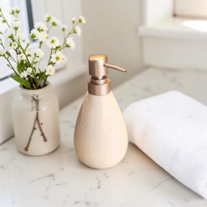 Distributeur de savon en céramique minimaliste, pompe à savon élégante, rechargeable, accessoire de salle de bain ou de cuisine, provenant d'Inde - Product Image 5