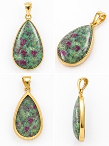 Pendentif en forme de goutte d'eau HA Gems plaqué or, bijoux de fiançailles faits à la main, cadeau pour femmes, rubis zoïsite naturel du Rajasthan - Product Image 4