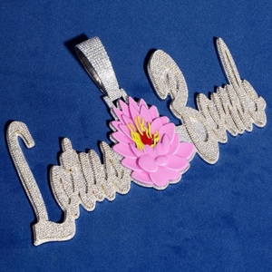Collar Personalizado con Nombre en Plata S925 con Diseño de Flor de Loto y Moissanita VVS, Estilo Hip Hop para Hombres y Mujeres - Product Image 2