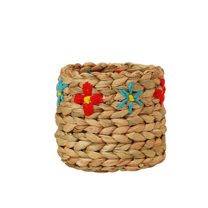 Portalápices Ecológico Tejido a Mano con Jacinto de Agua Natural y Yute, con Bordado Floral y Organizador con 4 Compartimentos - Product Image 1