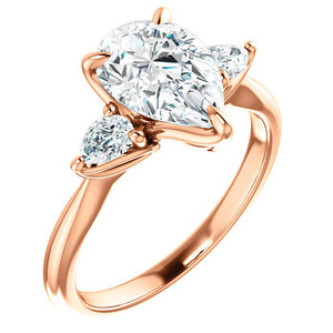 Anillo de Compromiso de Oro de 9k/10k/12k/14k/18k con Tres Diamantes Cultivados en Laboratorio con Corte Pera, Calidad VS1, Estilo Elegante, Certificado IGI, para Mujer - Product Image 3