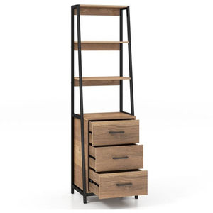 Étagère à 5 niveaux avec tiroir, bois brun et métal, moderne, écologique, autoportante, pour le salon, étagère de rangement - Product Image 4