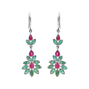 Wholesale 18K Solid Yellow Gold Natural Ruby <b>Emerald</b> Floral Chandelier Drop Earrings Women Fine <b>Jewelry</b> Memoria Jewels - Product Image 3