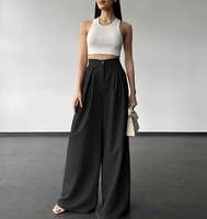 Pantalones Palazzo de Cintura Alta y Pierna Ancha para Mujer, Elegantes, Transpirables, de Secado Rápido, 100% Poliéster, con Pliegues Delanteros, Corte Holgado, Cierre de Botones