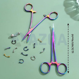 Outil de préhension pour boucles d'oreilles avec pinces à moustiques multicolores de 5,0 pouces, droites et courbées, pour applications de piercing corporel - Product Image 2