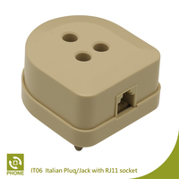 Adaptateur de téléphone et de télécopieur italien, prise RJ11, matériau ABS, couleur ivoire, certifié ROHS, équipement de télécommunication IT06, sac PE