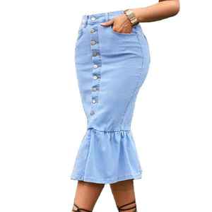 Jupe courte en jean taille haute pour femme avec ceinture et boutons diamantés, style vintage, respirante, accessoire printemps-été-automne 100% - Product Image 4