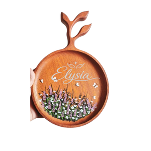 Plateau de service en bois fait main avec poignée, motif floral peint, bois naturel, décoration pour la cuisine, la salle à manger et la maison - Product Image 1