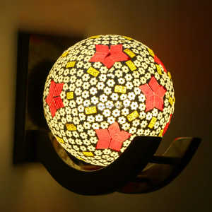 Colorful mosaic glass wall <b>lamp</b> with <b>star</b> and floral design Decorative small wall sconce for bedroom or living room - Product Image 1