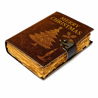 NOUVEAU CARNET EN CUIR NOUVELLE ÈRE JOYEUX NOËL, IMPRESSION UV MOTIF ARBRE, COUVERTURE DURADE, CAHIER CADEAU, RELIURE AVEC FERMEUR AVEC FICHEURS AYANT ÉTÉ COCHÉS À LA MAIN, BORDS FRAYÉS